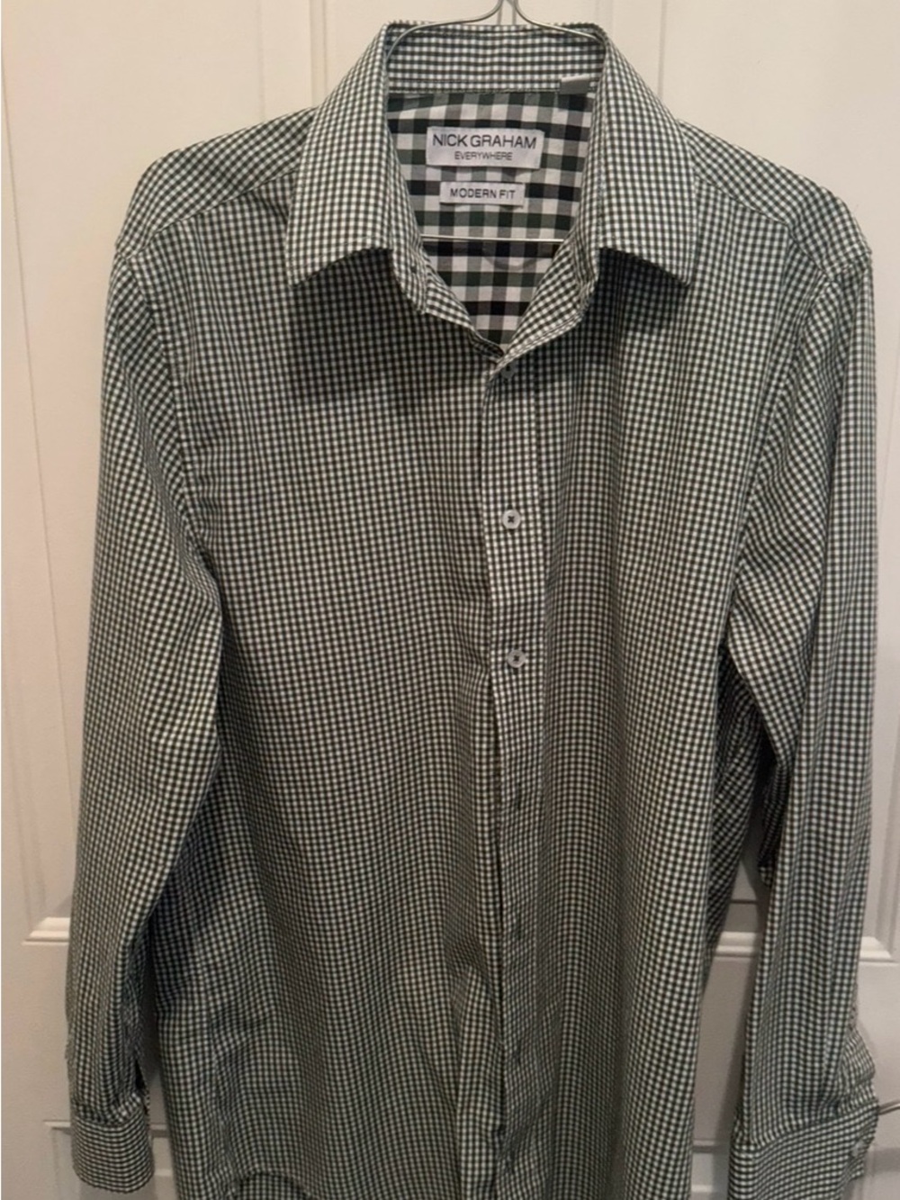 Nick Graham Green Gingham Modern-Fit Dress Shirt